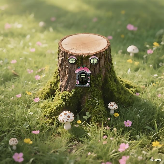Fairy Garden Door and Windows for Trees,Resin Fairy House Kit,Glowing in The Dark,Miniature Accessories for Tree Stump, Outdoor Yard, Lawn, and Garden Decor.