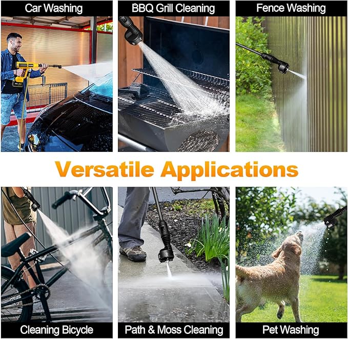 Cordless Pressure Washer with Faucet & Garden Hose Connector, 5.0Ah Battery, 2000PSI MAX Portable Pressure Washer with Brushless Motor, 4 Speed Adjustment LCD Touch Screen, 6-in-1 Nozzle