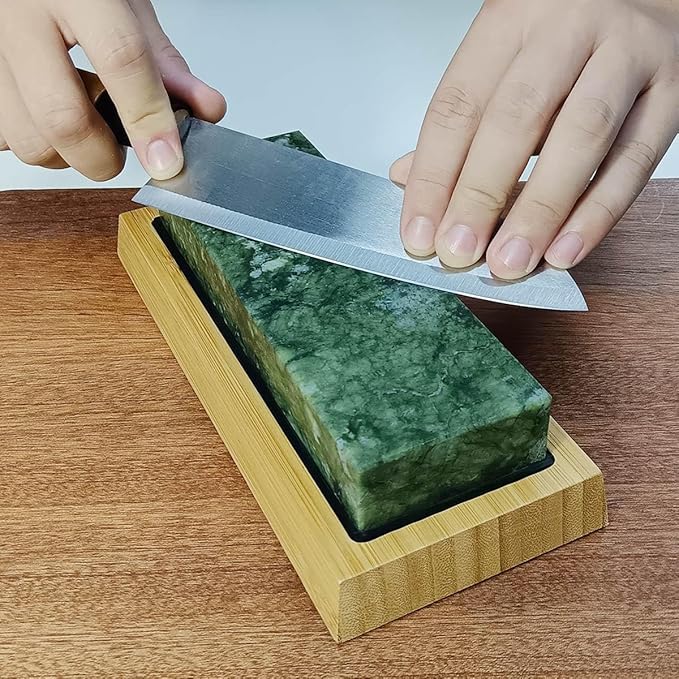 Large Size Polishing Sharpening Stone,Grit 10000# Knife Sharpener Whetstone Final Fine Polishing Natural Green Honing Oilstone for Knives Tools (SET-C)
