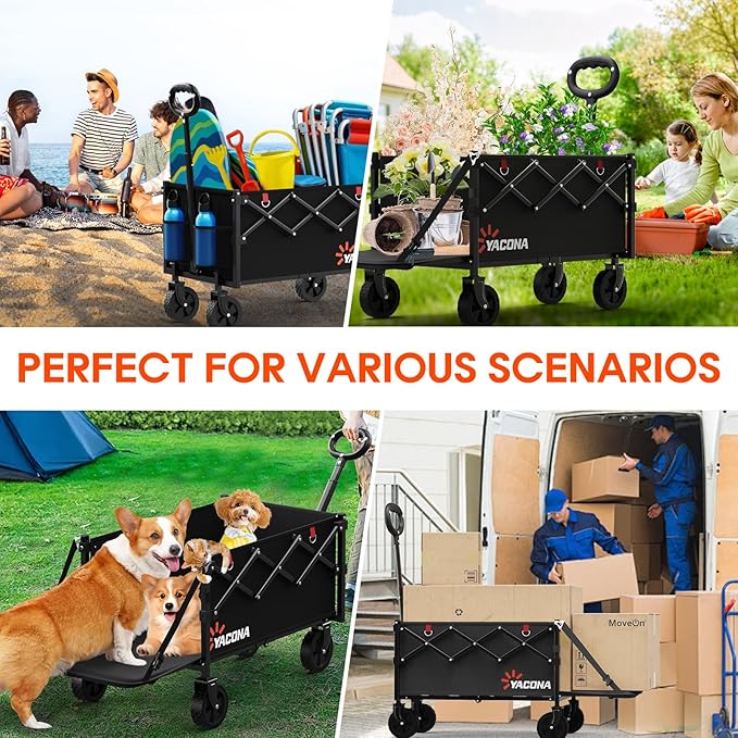 360LBS Heavy-Duty Wagons Carts Foldable 120L Collapsible Wagon Cart with Wheels and Tailgate, Folding Utility Wagon Carts for Groceries, Outdoor Camping, Shopping, Beach, Garden