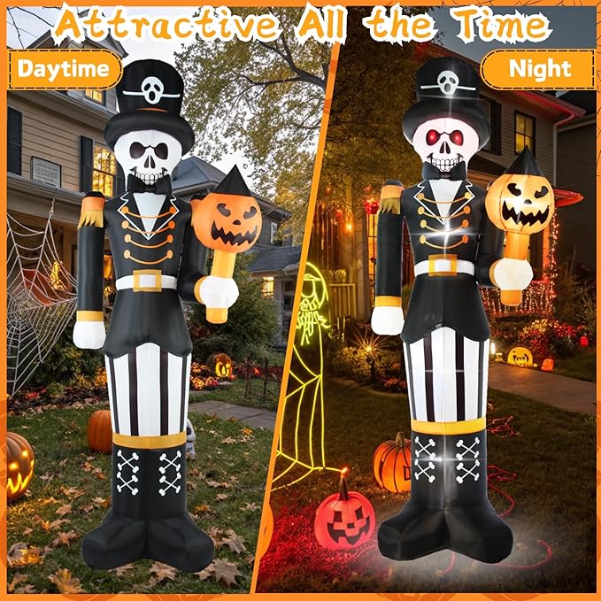 10FT Halloween Inflatables Outdoor Decorations Giant Scary Skeleton General with Pumpkin, Built-in LED Lights, Holiday Yard Garden Party Blow Up Spooky Lawn Décor