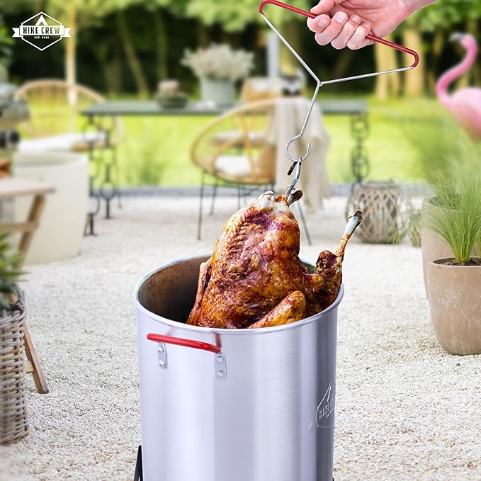 Hike Crew 50,000 BTU Outdoor Propane Turkey Fryer Kit with igniter and Stainless-steel funnel – Complete Kit Includes 30qt and 10qt pots ant strainer baskets , 12-Inch and 5-inch thermometers rack and
