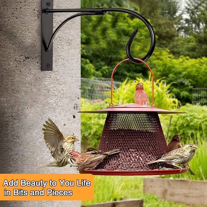 Iron Hanging Basket Brackets, 2 Pcs 11 Inch Durable Weather-Resistant Outdoor Plant Hooks for Hanging Plant Lantern Windchime Birdhouse Metal Sign Fruit Bracket, Screw Included