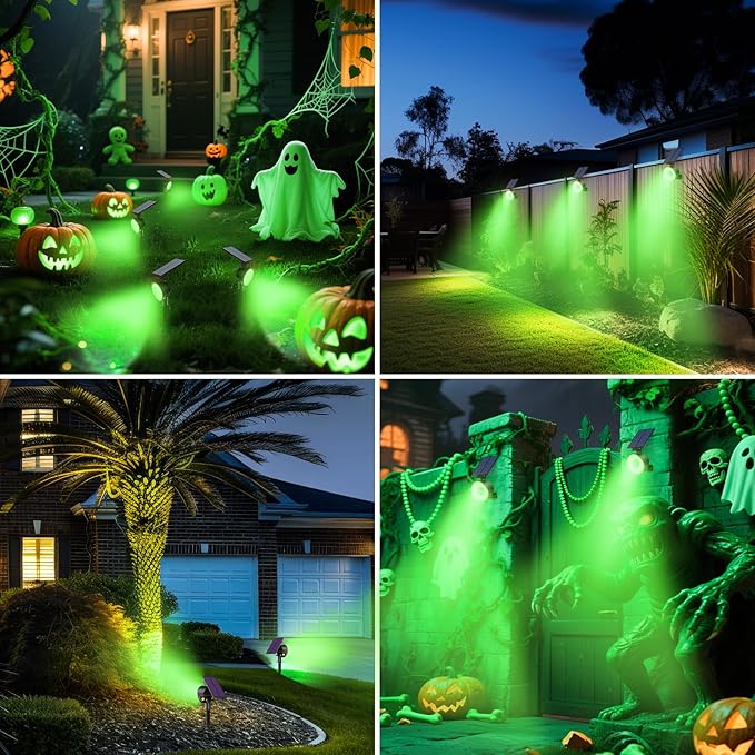 nipify 2 Pack Solar Spot Lights Outdoor Waterproof, Solar Spotlight Light for Outside Yard Landscape Lighting Pathway Lights Wall Auto On/Off, Green