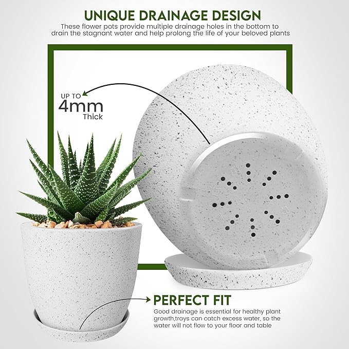 Utopia Home - Plant Pots Indoor with Drainage - 7/6.6/6/5.3/4.8 Inches Home Decor Flower Pots for Indoor Planter - Plastic Planters for Indoor Plants, Cactus, Succulents Pot (Spotty Grey, Pack of 10)