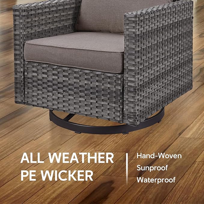 Outdoor Swivel Rocker Chairs - 5 Piece Patio Bistro Set Wicker Patio Rocking Chairs Set with Side Table and Ottomans, 360° Swivel Glider Proch Furniture for Balcony Deck - Grey/Grey