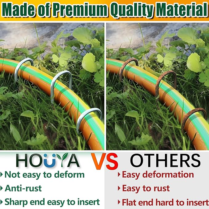 U Shaped Garden Stakes 6 Inch 160 Pack Drip Irrigation Stakes Galvanized Landscape Garden Staples Hose Stakes for Soaker Hose Drip Line Irrigation Tubing Tube, Lawn Ground and Weed Barriers