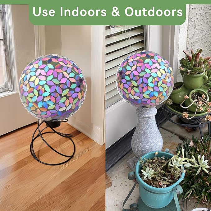 Lily's Home Colorful Mosaic Glass Gazing Ball, Designed with a Stunning Holographic Petal Mosaic Pattern to Bring Color to Any Home and Garden, Silver & Purple (10 Inches Dia.)