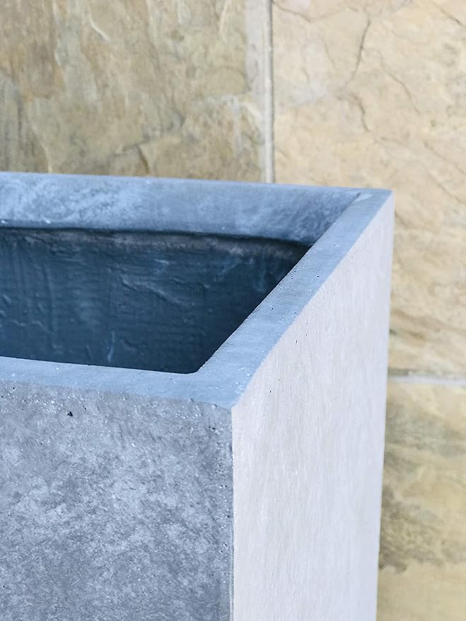 Kante 16 Inch Square Concrete Planter for Outdoor Indoor Home Patio Garden, Large Plant Pot with Drainage Hole and Rubber Plug, Slate Gray