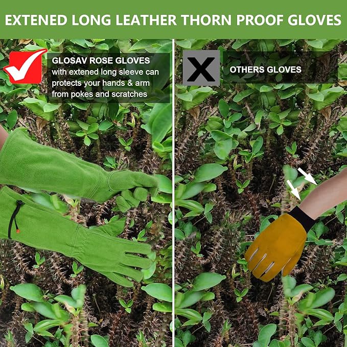 Gardening Gloves for Women, Garden Gloves for Thorn Proof, Professional Rose Pruning Gloves, Long Leather Garden Gloves (Large, Forest Green)