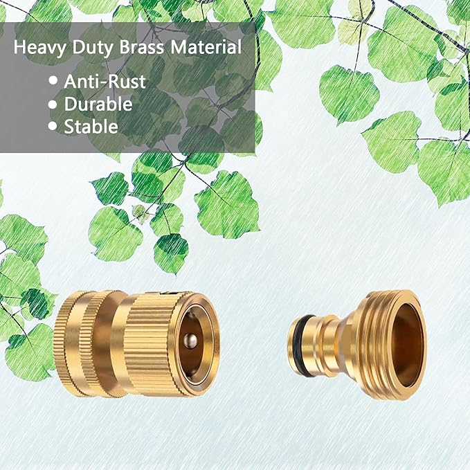 BoArt (4 Sets Garden Hose Quick Connector Set, Solid Brass 3/4 Inch Water Fitings Thread Easy Connect No-Leak Male Female