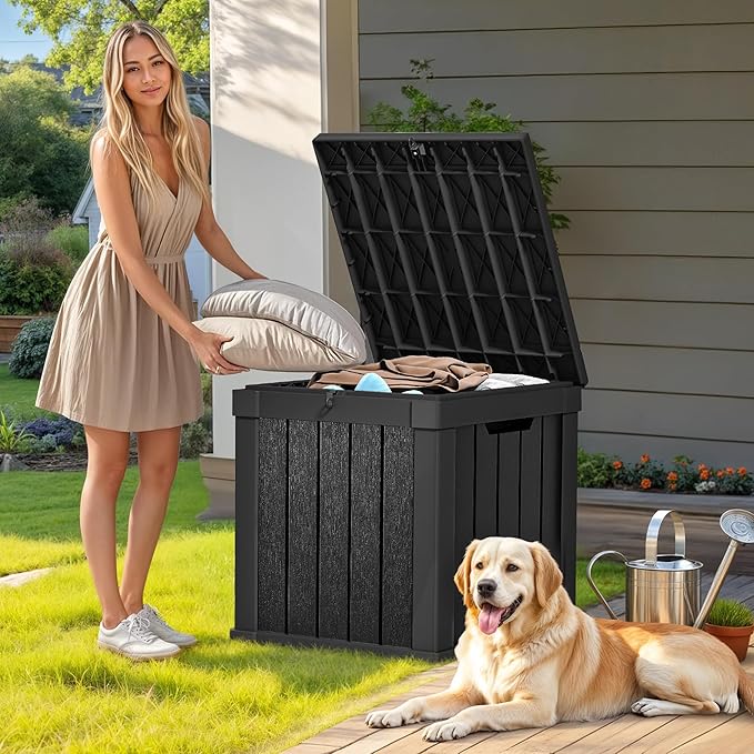GOOBED Outdoor Storage Box, Weather-Resistant Resin Deck Box, 51-Gallon Storage Container for Patio Cushions, Pool Accessories, Garden Tools, Lockable, Easy Maintenance, Black
