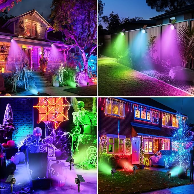 nipify 4 Pack Solar Spot Lights Outdoor Waterproof, Solar Spotlight Light for Outside Yard Landscape Lighting Pathway Lights Wall Auto On/Off, RGB