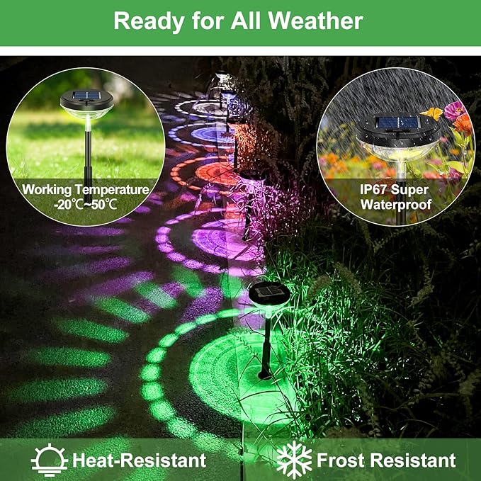 Bright Pathway Lights 2 Pack,Color Changing+Warm White LED Solar Lights Outdoor,IP67 Waterproof Solar Powered Garden Lights for Path Walkway Yard Backyard Lawn Landscape Decorative