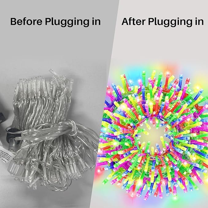 Colorful String Lights, 66 ft 200 LED Pastel Easter Lights 11 Modes Plug in,transparant Wire Twinkle Fairy Lights for Spring Bedroom(Lighted up in Pink Red Yellow Blue Green Color)