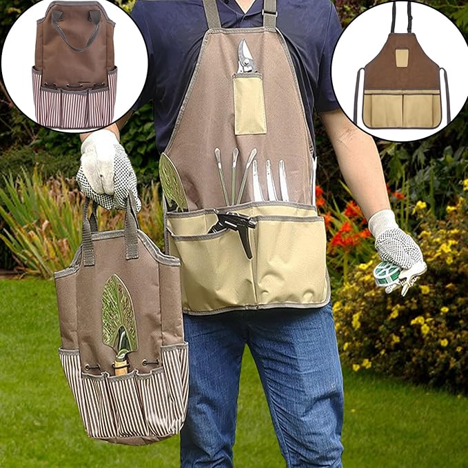 14 PCS Garden Tool Set with Soil Moisture Meter, Stainless Stell Heavy Duty Gardening Hand Tools with Wood Handle, Tote Bag, Repotting Mat, Gardening Tool Set Ideal Gift for Women and Men