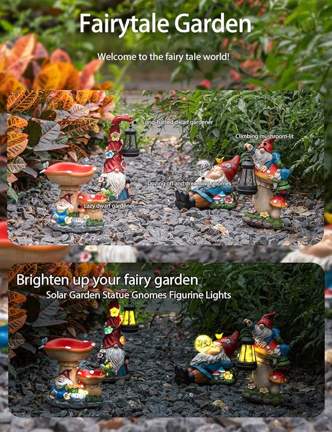 Solar Garden Statue Gnome Figurine Lights, Funny Sleepy Gnomes Dreaming, Outdoor Garden Decorations for Patio Porch,Gifts for Women Mum