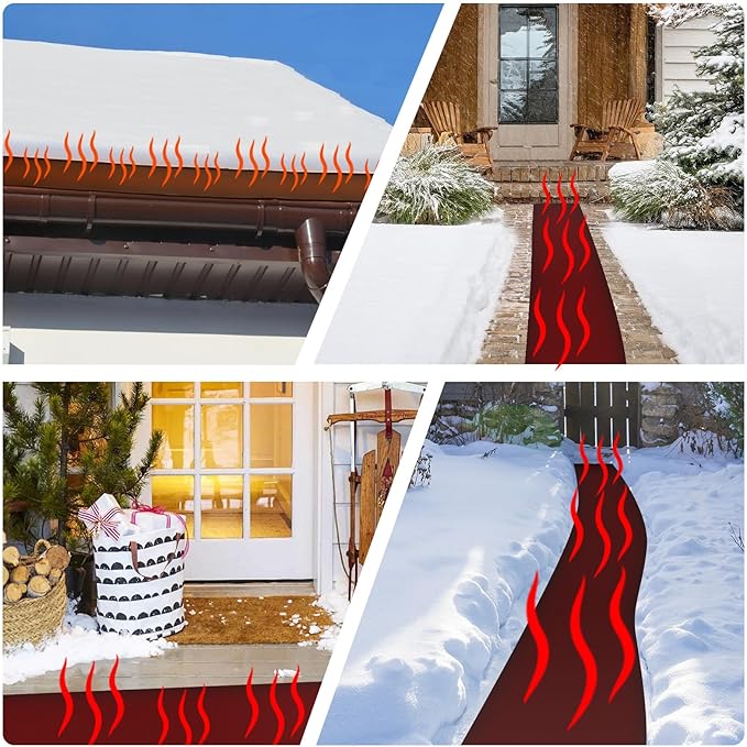 Heated Snow Melting Mats, 10ft x 13in Roof Heat Tape,Heater Ice Dam Prevention Heated Outdoor Mats Electric Snow Melting Mats for Winter Snow Removal (10 ft x 13 in)