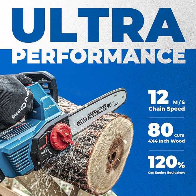 Dong Cheng 12 Inch Brushless Cordless Chainsaw, 20V Battery Powered with 4000mAh Battery, 12m/s Chain Speed, Tool-Free Tensioning, Auto Oiler & Chain Brake for Wood Cutting & Tree Trimming