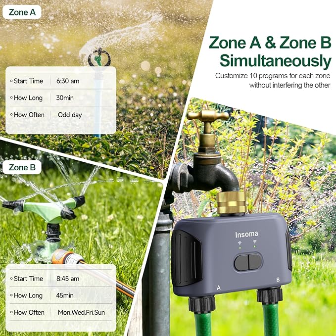 WiFi Water Timer Brass Inlet, 2 Zones Sprinkler Timer for Garden Hose, APP Remote Control Hose Timer with Wi-Fi Hub, Voice Control with Alexa, Rain Delay and Manual Mode for Yard Lawn Watering