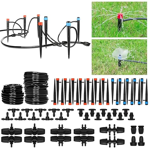 Drip Irrigation System:83FT Adjustable Irrigation Watering System for Garden Bed Greenhouse-Complete Drip Irrigation Kit with Mainline 1/4" Distribution Tubing Drip Emitters and Connectors