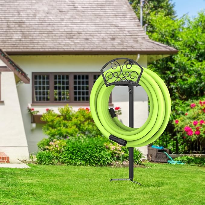 GOFORWILD Garden Hose Holder, Decorative Hose Butler Sturdy Water Hose Rack, Durable Wall Hose Hanger, Hose Reel, Holds 125-Feet of 5/8-Inch Hose, Made of Gauge Steel, 7020