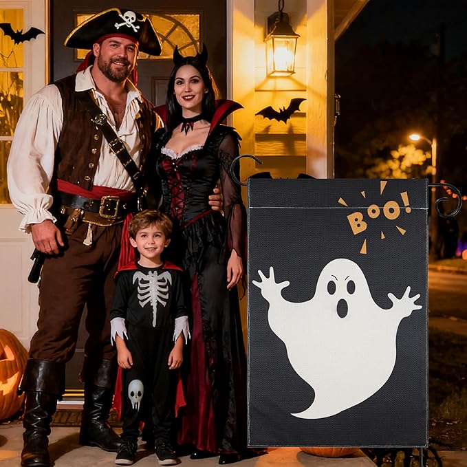 Halloween Garden Flag - Halloween Decorations Outdoor, Yard Flag for Outdoor Holiday Home Decor, Double Sided 12x18 Inch - Spooky Ghost