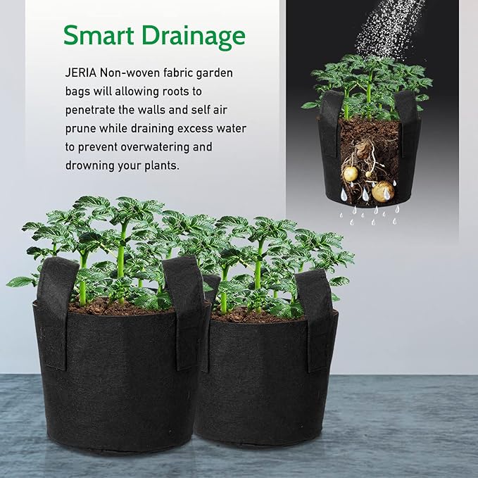 JERIA 24-Pack 3 Gallon Nonwoven Grow Bags, Plant Grow Bags,Heavy Duty Aeration Fabric Pots with Durable Handles, Come with 24 Pcs Plant Labels
