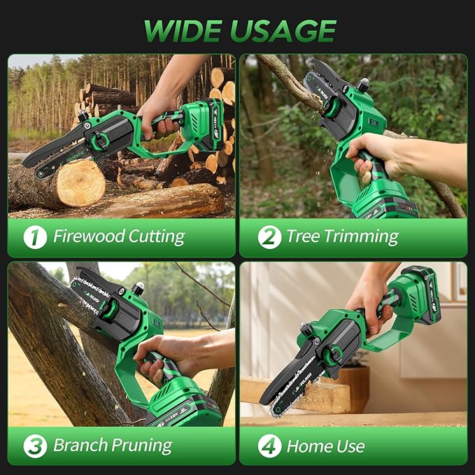 Mini Chainsaw 6 Inch Portable Electric Chainsaw Cordless with 2 Batteries, Handheld Small Chain Saw for Tree Branches, Courtyard, Household and Garden, Gifts for Men Dad Husband Women