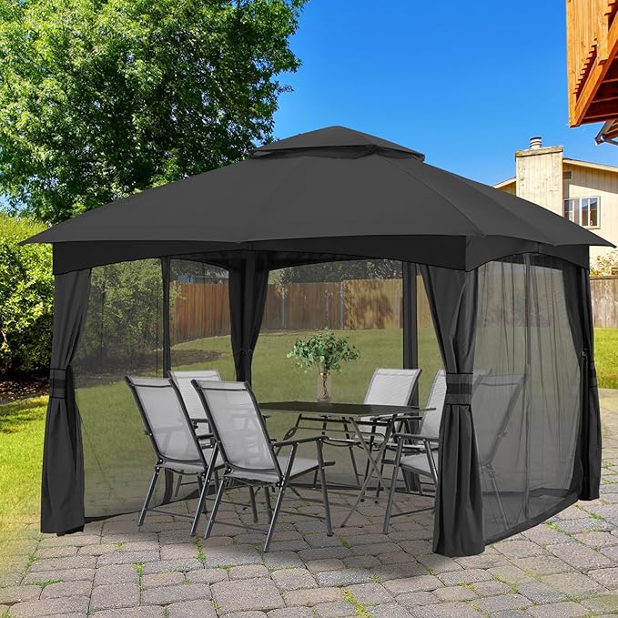 MASTERCANOPY Outdoor Patio Gazebo for Garden with Upgrade Steel Frame and Netting Walls (10x12,Gray)