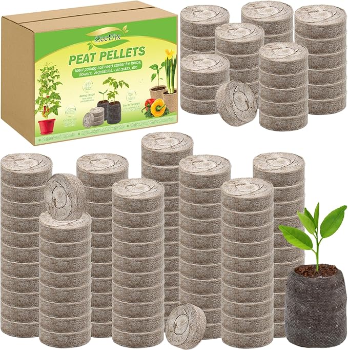 ZeeDix 200 Pcs (30mm) Peat Pellet Fiber Soil Plant Seed Starters- Seed Starter Pellets Pods Compressed Peat Pellets for Grow Herbs, Plant, Flowers, Vegetables, Seed Pods for Planting Easy Transplant