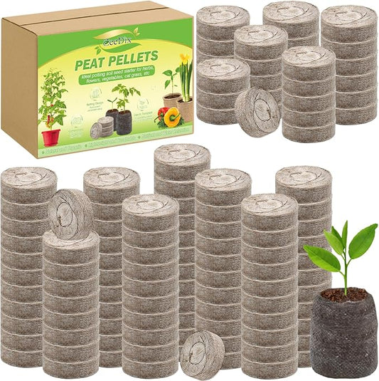 ZeeDix 200 Pcs (30mm) Peat Pellet Fiber Soil Plant Seed Starters- Seed Starter Pellets Pods Compressed Peat Pellets for Grow Herbs, Plant, Flowers, Vegetables, Seed Pods for Planting Easy Transplant