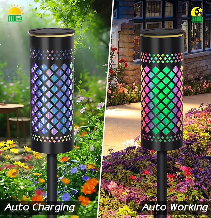 Solar Garden Lights Outdoor,4 Pack Solar Pathway Lights,Birthday Gifts for Women Mom Grandma,Colors Changing Garden Stake Lights for Yard Art Porch Patio Driveway Lawn