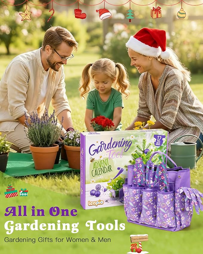 Gardening Christmas Advent Calendar for Adult Women Men 2025, 12 Days Gifts Garden Hand Tools Set with Storage Bag and Garden Gloves, Outdoor Plant Gardener Kit for Male Mom Dad Husband Wife Boyfriend
