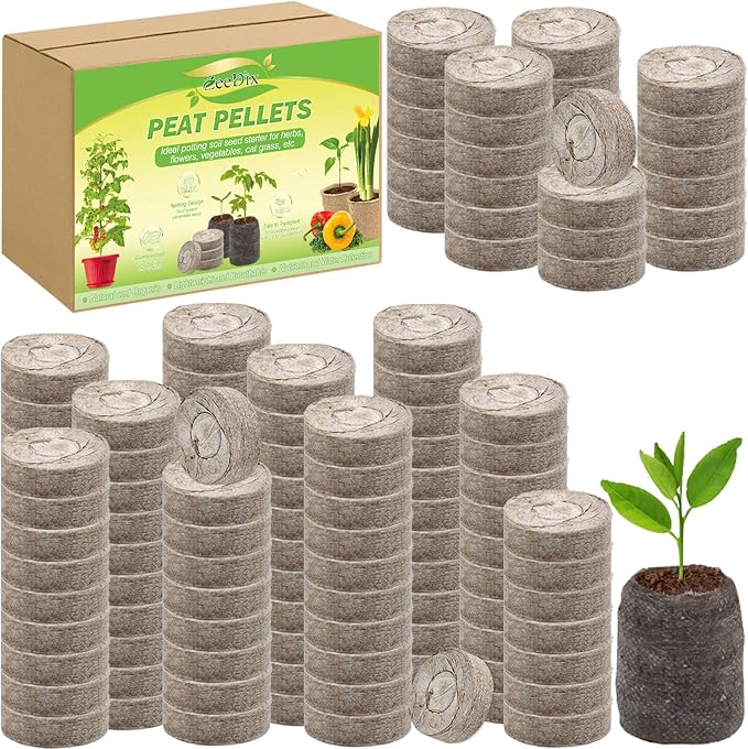 ZeeDix 300 Pcs (30mm) Peat Pellet Fiber Soil Plant Seed Starters - Seed Starter Pellets Pods Compressed Peat Pellets for Grow Herbs, Plant,Flowers and Vegetables