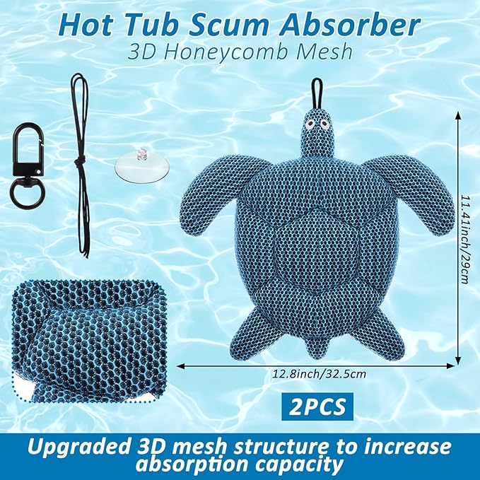 2 Pack Hot Tub Scum Absorber, 2025 Upgrade Reusable Scum Turtle Hot Tub Absorber Accessories Hot Tub Sponge for Spa & Pool Cleaner, Hot Tub Oil Absorbing Keeps Water Clean