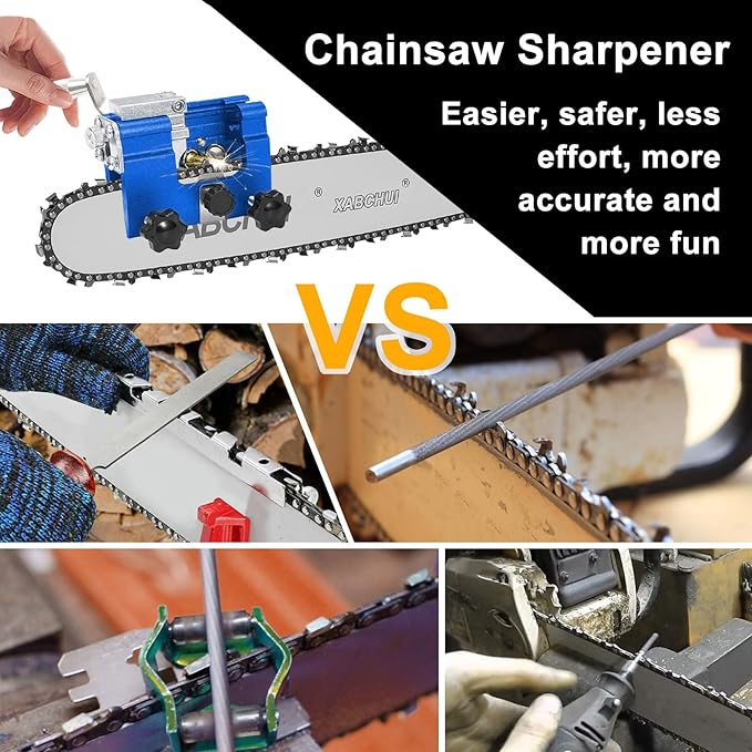 Chainsaw Sharpening Jig, Portable Hand Chain Saw Sharpener Tool with 8 Titanium-Plated Bits, Gloves, Storage Bag & Brush, Chainsaw Sharpener, Chainsaw Sharpener Kit for 4"-22" Chainsaw & Electric Saws