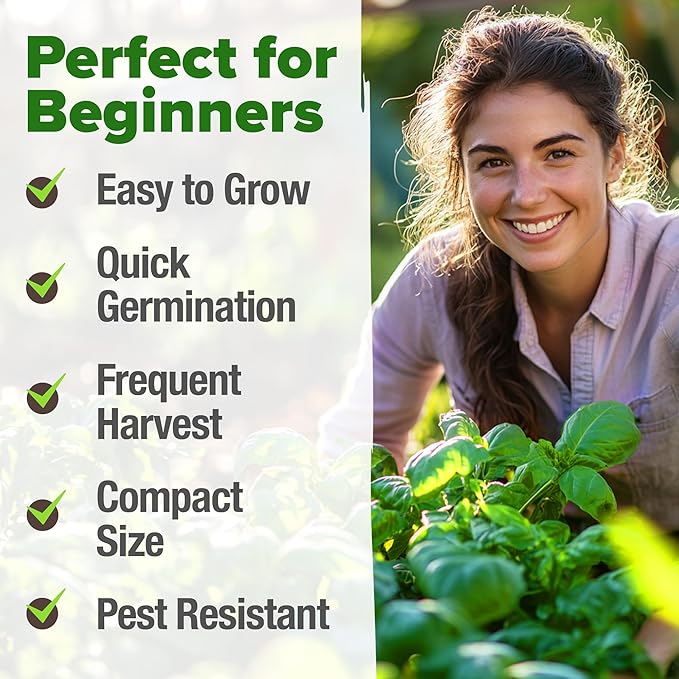 HOME GROWN Genovese Basil Seeds Pack - 1750 High Germination, Non-GMO Heirloom Seeds (Ocimum basilicum) - Perfect Herb Seeds for Planting Indoor & Outdoor Gardening - Grow Basil Plant for Culinary Use