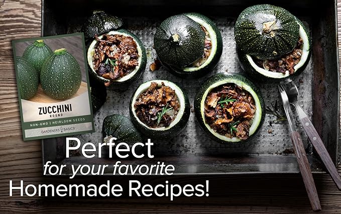 Round Zucchini Seeds for Planting Heirloom, Non-GMO Vegetable Summer Squash Container Variety- 3 Grams Seeds Great for Summer Garden by Gardeners Basics