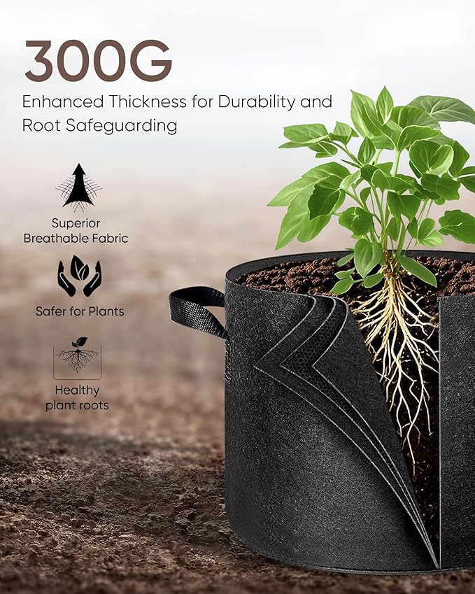 The Growing 5 Pack 30 Gallon Fabric Grow Bags,Thickened Aeration Nonwoven Fabric Plant Pots with Durable Handles,Heavy Duty 300G Planter Pot for Tomato, Fruits, Vegetables and Flowers, Black