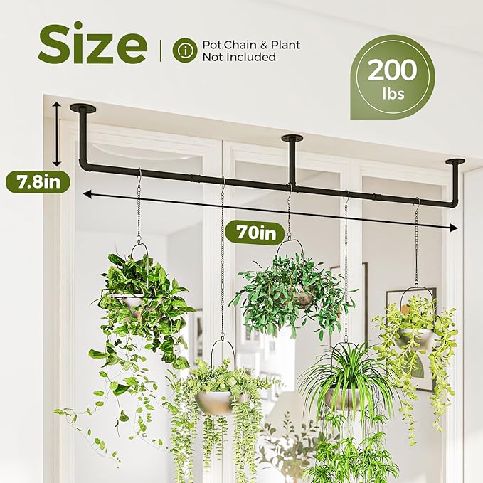 Bamworld Plant Hanger Indoor 70in Hanging Planters Rod Hanging Plant Holder for Window Plant Shelves Metal Rod,Pots Not Included