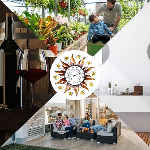 Indoor Outdoor Thermometer, Sun Wall Mounted Thermometer Decorative for Patio, Living Room, Garden Greenhouse, Wine Cellar, No Batteries Required