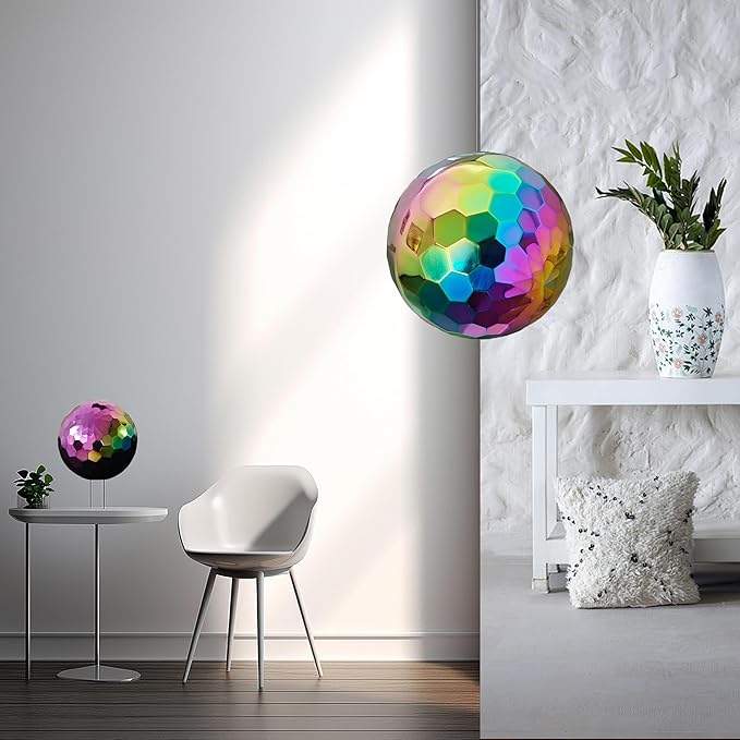 304 Stainless Steel Gazing Ball Sculptures Diamond Ball Decoration Mirror Hollow Decor Ball Reflective Garden Sphere Hollow Metal Ball Ornament Statues Gazing Globe for Home Garden (Rainbow 8 inch)
