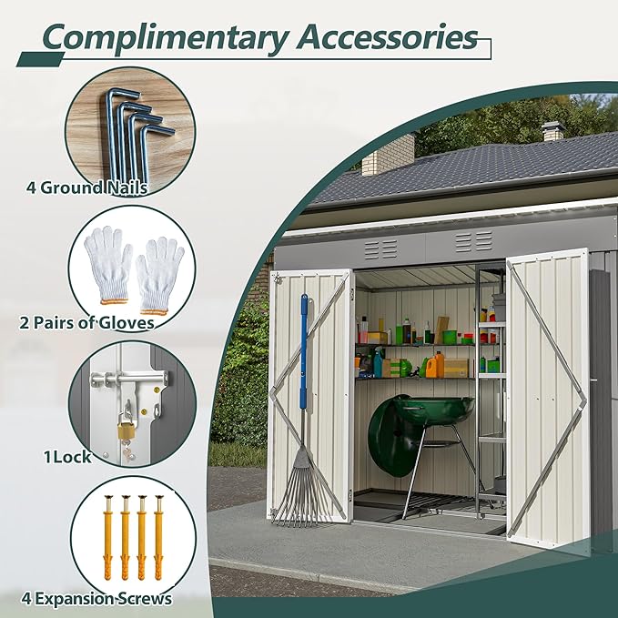 4X8 FT Outdoor Storage Shed W/Floor Base,Metal Shed W/Lockable Door & 2 Air Vents,All Weather Garden Tool House W/Updated Frame Structure,for Backyard Patio Lawn,Gray