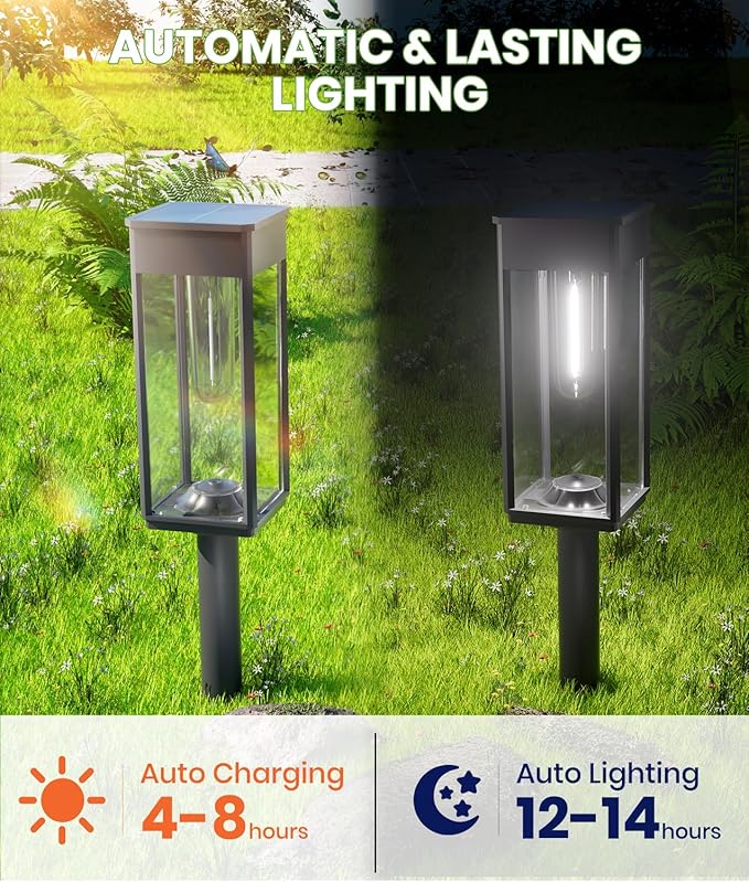 Bright Solar Lights Outdoor Waterproof IP65, 4 Pack Pathway Lights Solar Powerd, Auto On/Off Solar Outdoor Lights for Path, Yard, Landscape, Lawn, Patio, Walkway, Driveway, Garden Decor