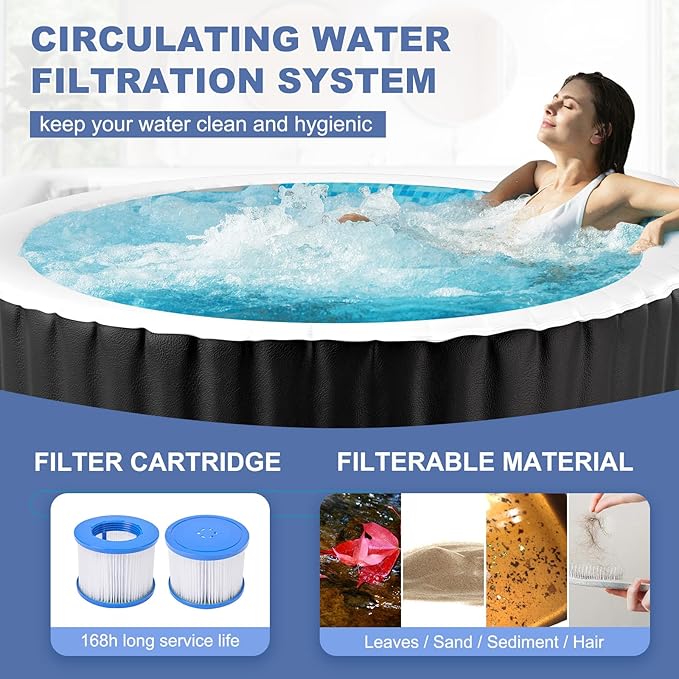 NAIZEA Inflatable Hot Tub - Outdoor Hot Tubs 4 to 6 Person, Portable Blow Up Spa Square Portable Hot Tub, 120 Soothing Bubble Air Jets, Cover