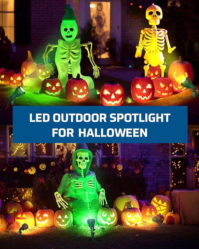 DEWENWILS Halloween 120V Spotlight Outdoor, 400LM Waterproof LED Spot Light with 3 Extra Lenses (Red Yellow Green), Landscape Lighting for Holiday, Trees, 5FT Extension Cord, UL Listed
