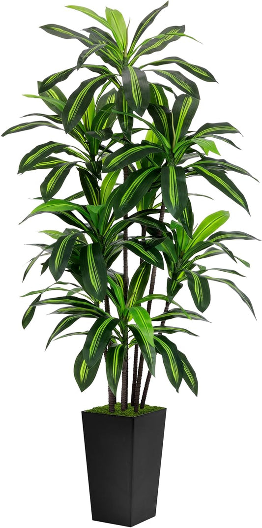 Artificial Dracaena Tree 6FT - Faux Tree with Black Tall Planter - Fake Tropical Yucca Floor Plant Potted - Artificial Silk Tree for Home Office Living Room Decor Indoor