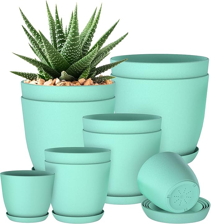 Utopia Home - Plant Pots Indoor with Drainage - 7/6.6/6/5.3/4.8 Inches Home Decor Flower Pots for Indoor Planter - Pack of 40 Plastic Planters for Indoor Plants, Cactus, Succulents Pot - Aqua