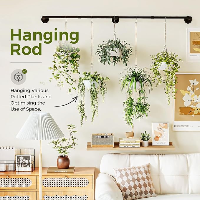 Bamworld Plant Hanger Indoor 70in Hanging Planters Rod Hanging Plant Holder for Window Plant Shelves Metal Rod,Pots Not Included
